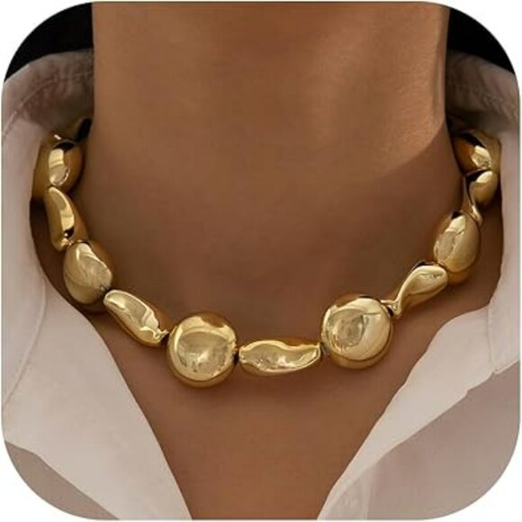 Jewelry - Gold Necklace Statement Trendy Dainty Choker Neck Cuban Chunky Nugget